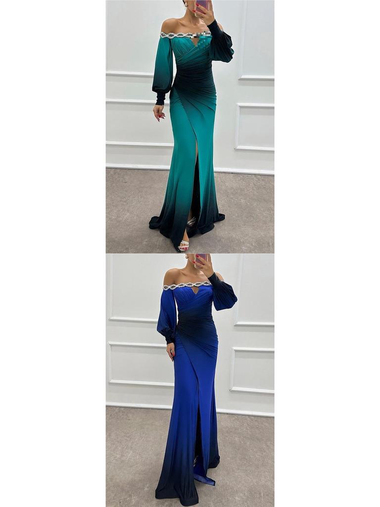 2026 Autumn/Winter One-Shoulder Printed Dress - Long Sleeve Casual Party Wear for Women