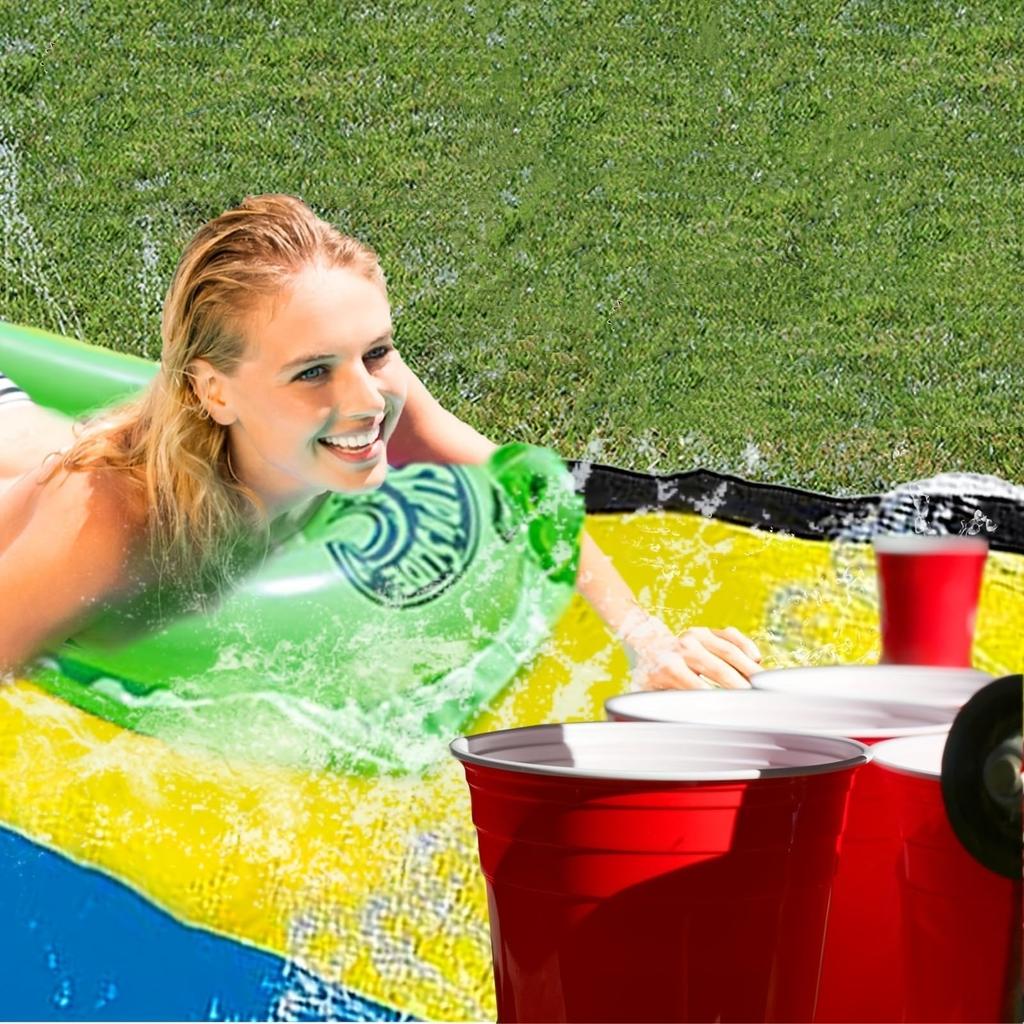 Double Water Slide with 6.1m Extension, Fountain Mat, Water Slide, Pool, Water Play Toy, Lawn Play, Water Play Lawn Surfboard, Lawn Water Slide,