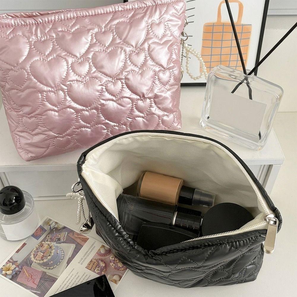 Korean Love Printed Quilted Cosmetic Bag Multifunctional Large Capacity Makeup Bag Waterproof Skincare Products Pouch Travel