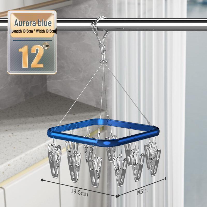 Aluminum Alloy Windproof Sock Drying Rack with Multi-Clip and Stainless Steel Underwear Hanger