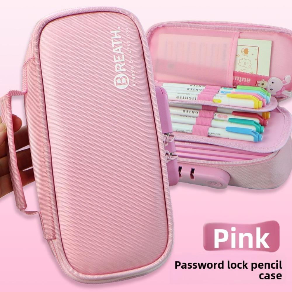 Lock Pencil Case Portable Password  Boy Canvas Pencil Bag Large Capacity Pencil Cases Student Stationery Bag Pen Case Gifts