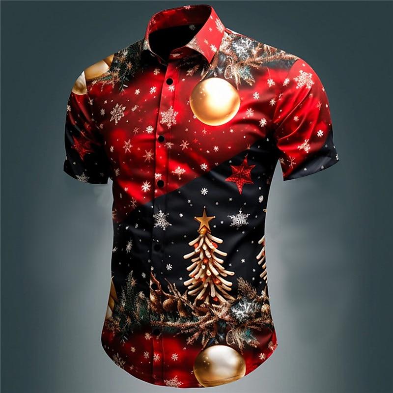 Christmas Shirts For Men Shirt Santa Claus Printed Short Sleeve Tops Festival Casual Unisex Clothing Loose Oversized Blouse 2024