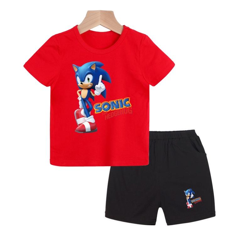 New Boys' Clothing Set, Children's Cartoon T-shirt, Short Sleeved T-shirt and Pants