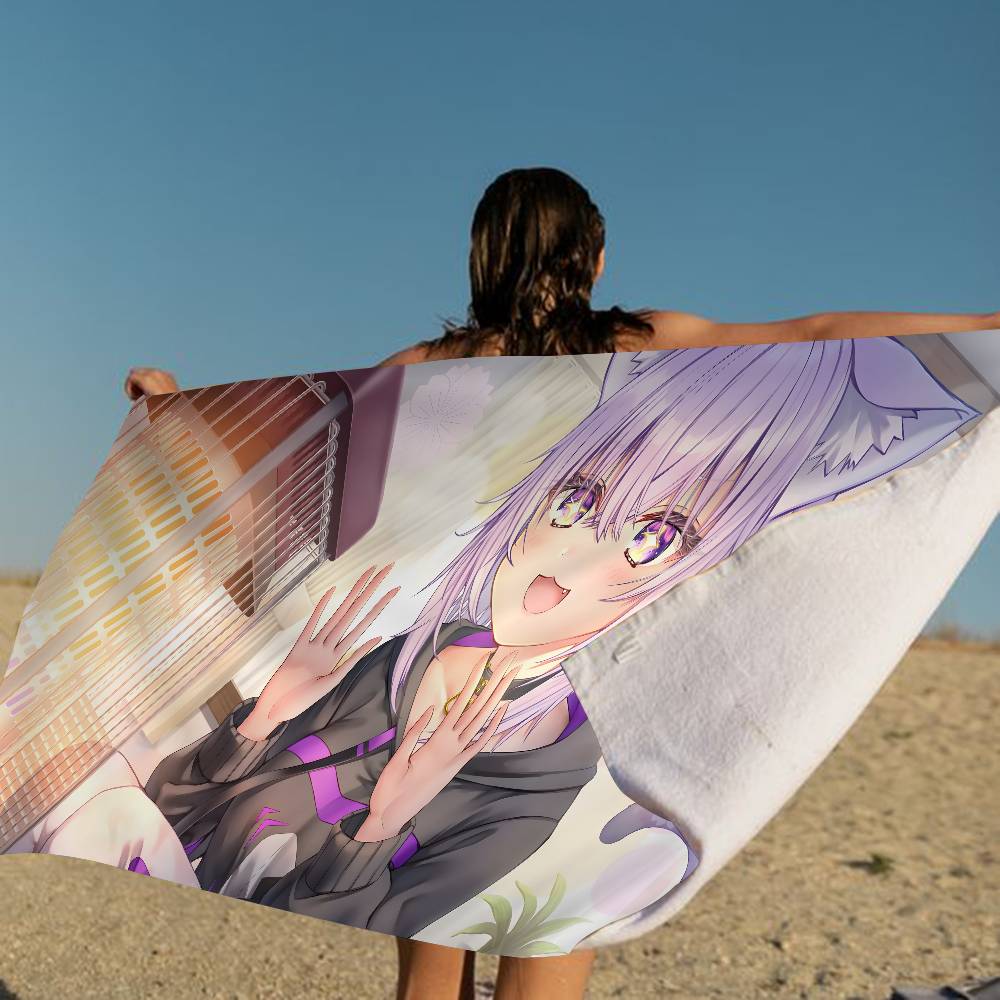 N-Nekomata Okayu Cartoon Microfiber Blanket Quick Drying Beach Towels Oversized Printing Super Absorbent Pool Towel Blanket