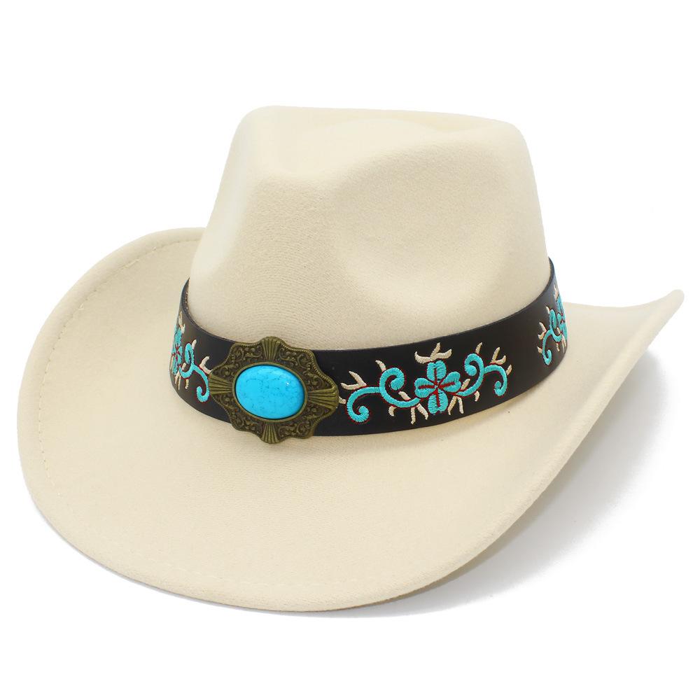 European and American Tribal Style Solid Color Cowboy Hat, Male and Female Couples Wide Brim Stage Performance Hat, Grassland Travel Essential Jazz