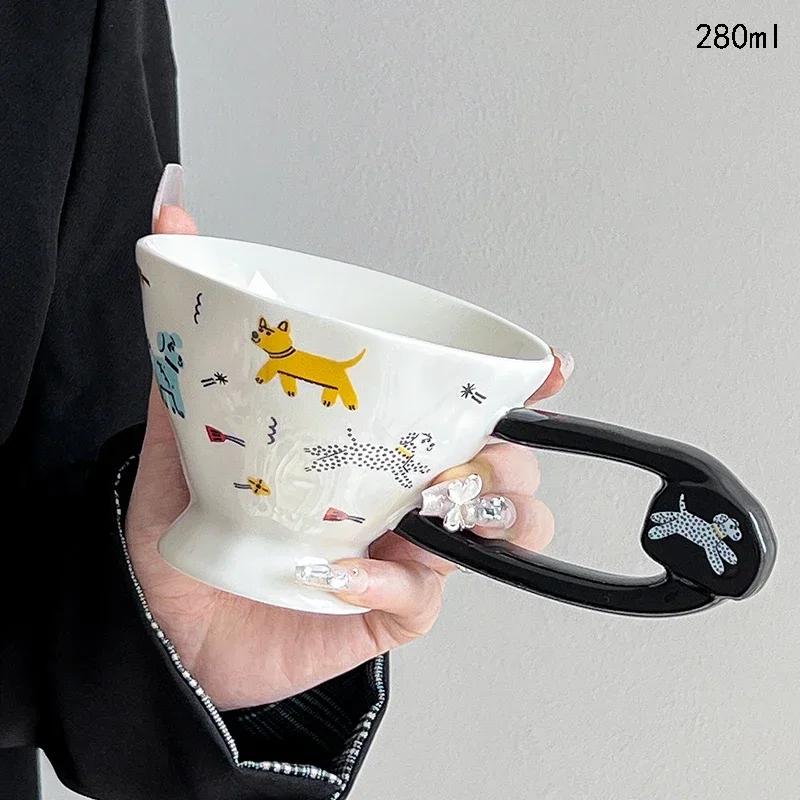 Creative Irregular Ceramic Coffee Cups Cute Cartoon Puppy Mugs High End Office Breakfast Milk Cup Exquisite Household Tableware