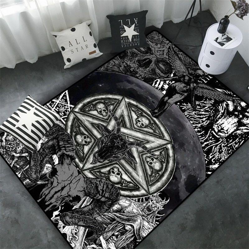 Schädel Baphomet Ziegen Dämon Raserei Bereichsteppich Blutrot-Baphomet Teppich-Baphomet Dekor-Satanische Matte-Satanische Heimdekoration
