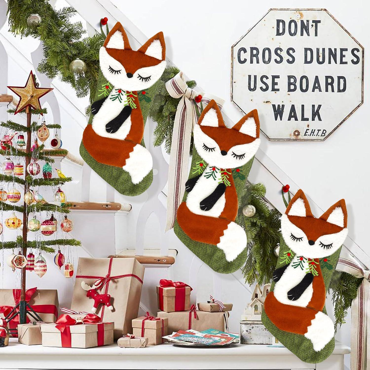 Cross-Border New Plush Christmas Fox Stocking Pendant Decoration Yes
