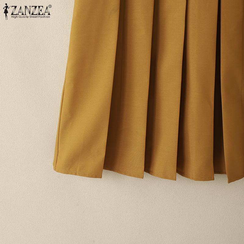 ZANZEA Rochie de vară cu mâneci scurte cu guler răsturnat pentru femei