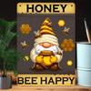 Honey Bee Happy Vintage Aluminum Sign, 7.87x11.8" Home Decor, Humorous Wall Art, Garden Cafe Gift