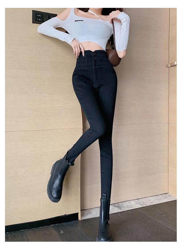 2022 Wiosna Dżinsy Skinny z Wysokim Stanem i Zapinane na Guziki dla Kobiet