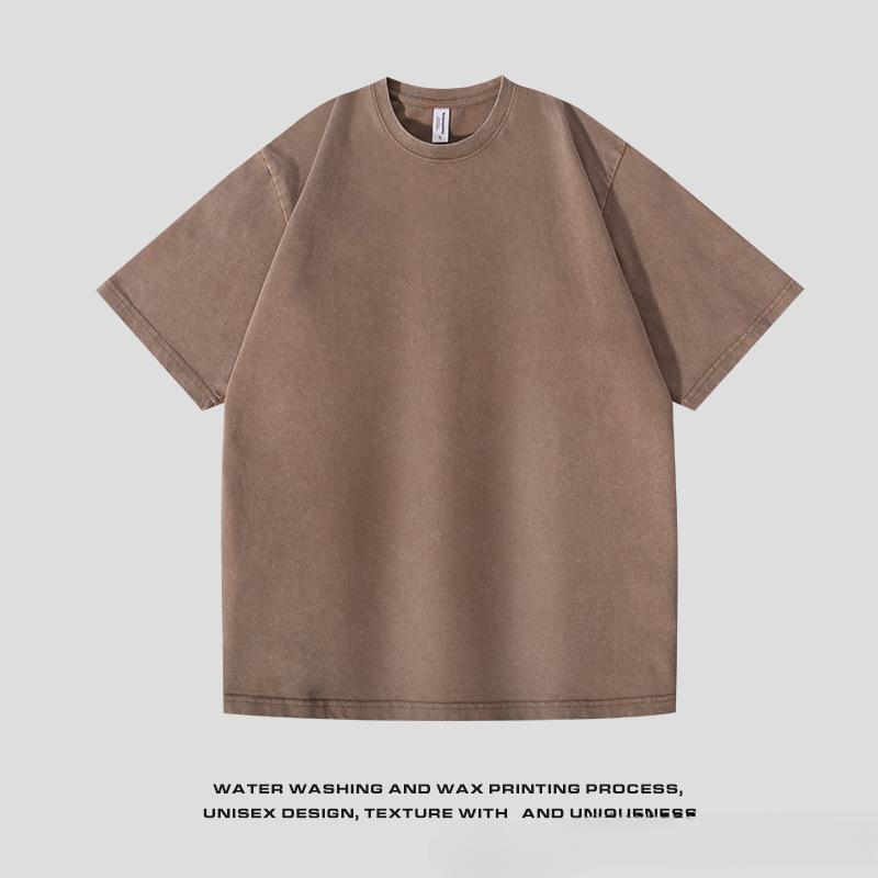 Tricou Vingtage din Bumbac Pur cu Mânecă Scurtă pentru Bărbați, Top cu Gât Rotund, Culoare Solidă, Tricou de Bază cu Mânecă Scurtă