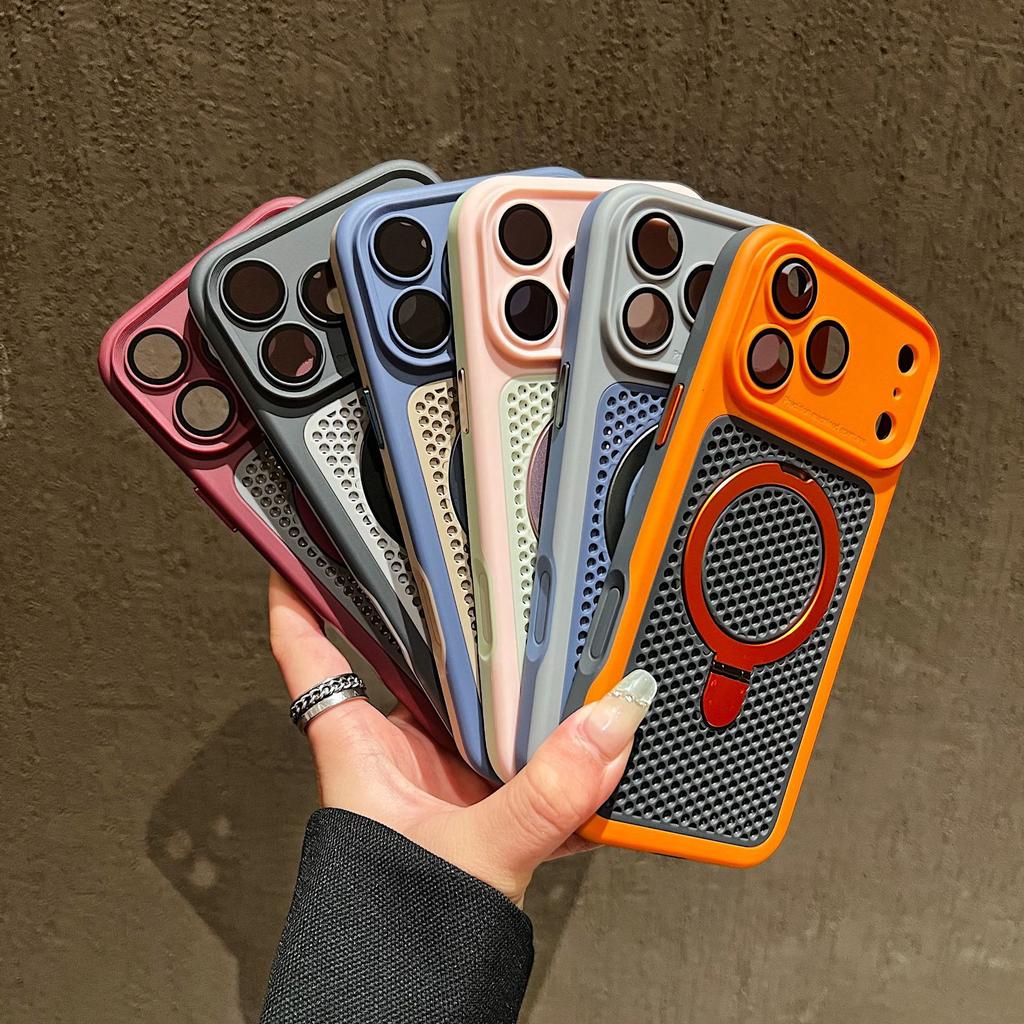 Applicable to iPhone18Promax matte magnetic suction bracket mobile phone case Apple 17 heat dissipation all-inclusive anti-drop protective cover