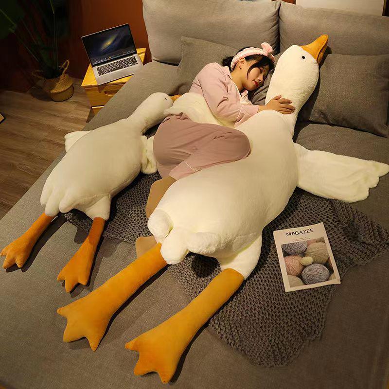 Soft Plush White Goose Doll – Cute Cartoon Throw Pillow and Bedside Leg-Clamping Toy