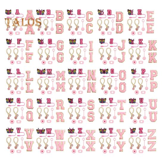 Set de dop de paie portabil de 9 buc. Accesorii pentru paie cu litere, design fluture, pentru cești de 30 oz 40 oz, capace reutilizabile din silicon pentru capace de paie.