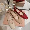 Kara Linshan 2025 Spring New Red Mary Jane Shoes Leather Square Head Low Heel Shallow Mouth Single Shoes, Confidential