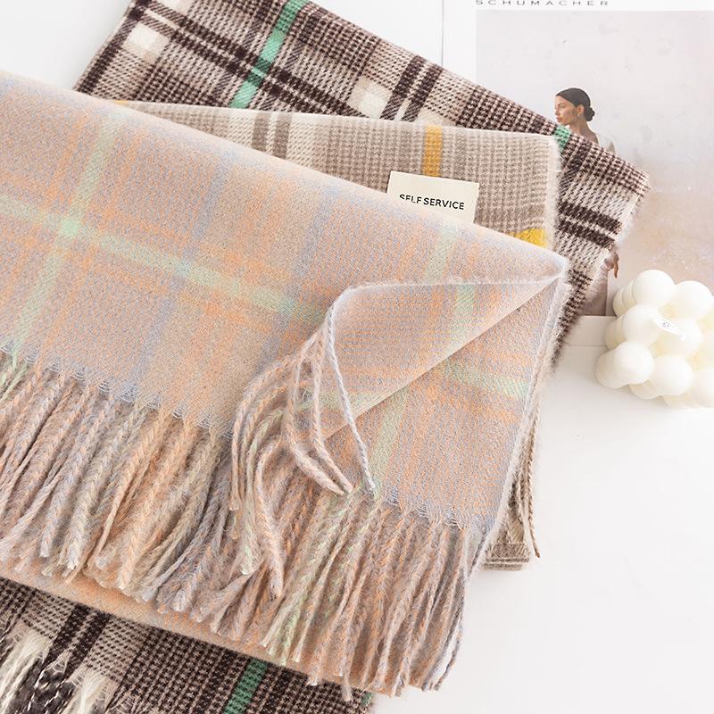 Plaid Scarf Women's Winter New Korean Version Versatile Imitation Cashmere Scarf Couple's Warm Shawl Men's Autumn and Winter