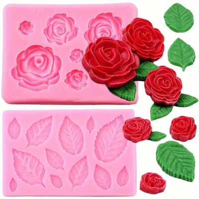 2pcs Rose Flower Leaf Silicone Molds Leaves Cupcake Topper Fondant Mold DIY Cake Decorating Tools Candy Clay Chocolate Gumpaste Mould