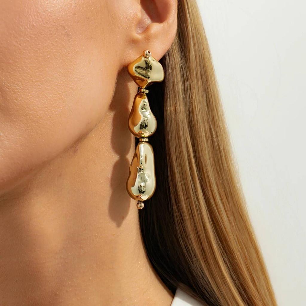 Salircon Classic Irregular CCB Beads Pendant Earrings Women Trendy Simple Gold Color Piercing Earring Party Jewelry Accessories