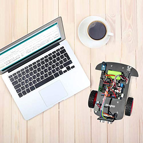 OSOYOO Arduino Model 3 V2.0 DIY Robot Car Kit UNO R3 Board Motor Shield Line Tracking Ultrasonic Sensor Bluetooth IR Remote Control – Battery Charger