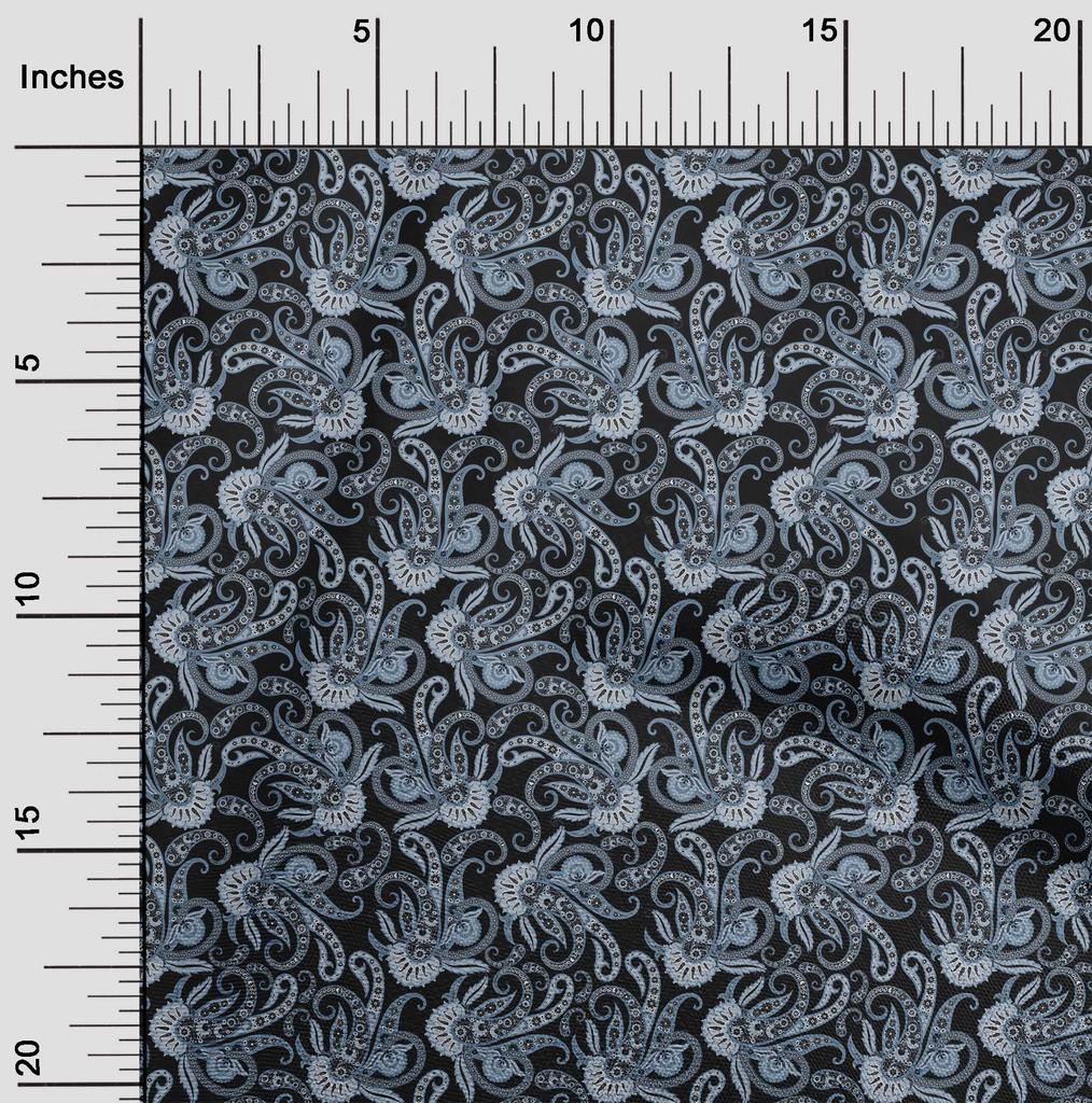 oneOone Cotton Flex Dusty Blue Fabric Asian Paisley Quilting Supplies Print Sewing Fabric By The Yard 40 Inch