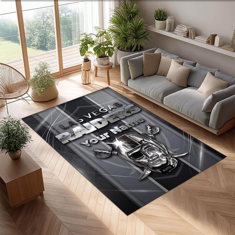 Las Vegas Raiders Crystal Velvet Rug, Custom Name Text Personalized Non‑Slip Floor Mat for Home Decor Gift