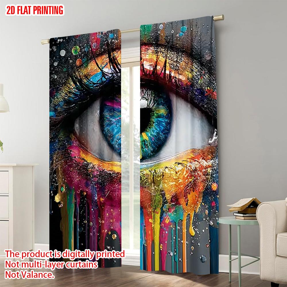 2pcs   Plane Printing Popular Curtains Dazzling Abstract Eye Theme Versatile Durable Polyester (without Rod) Festive for