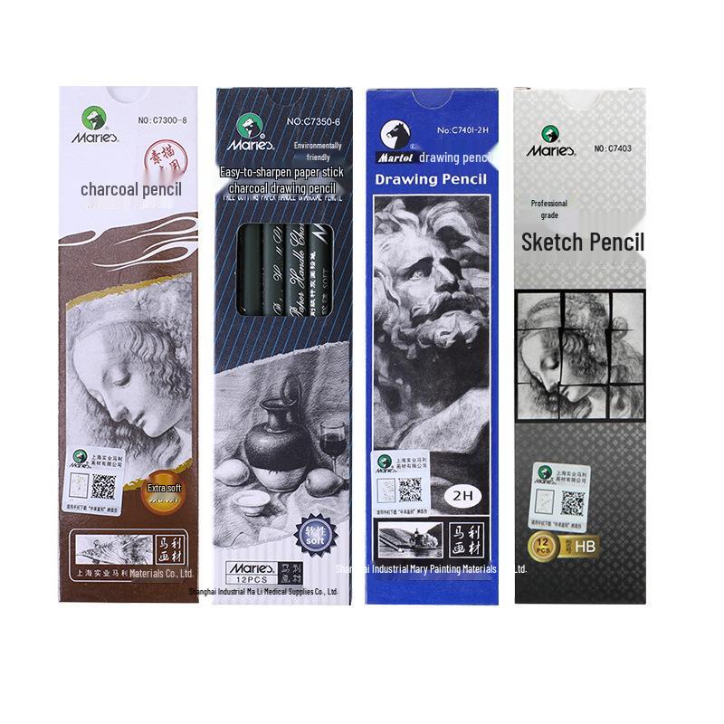 Mali Student Sketching & Drawing Pencil Set: Includes 2B, 4B, 14B soft, medium, hard, and charcoal pencils ideal for art exams.