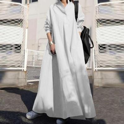 Women Spring Autumn V-Neck Long Sleeve Shirt Dress Single Breasted Solid Color Loose Sundress Casual Long Dress Streetwear