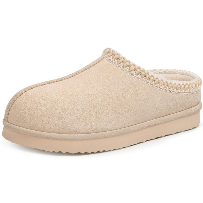 Fashion Smile Damtofflor i äkta mocka, mjuka och fluffiga hustofflor för inomhus- och utomhusbruk, varma vintertofflor med memory foam och foder i fuskpäls