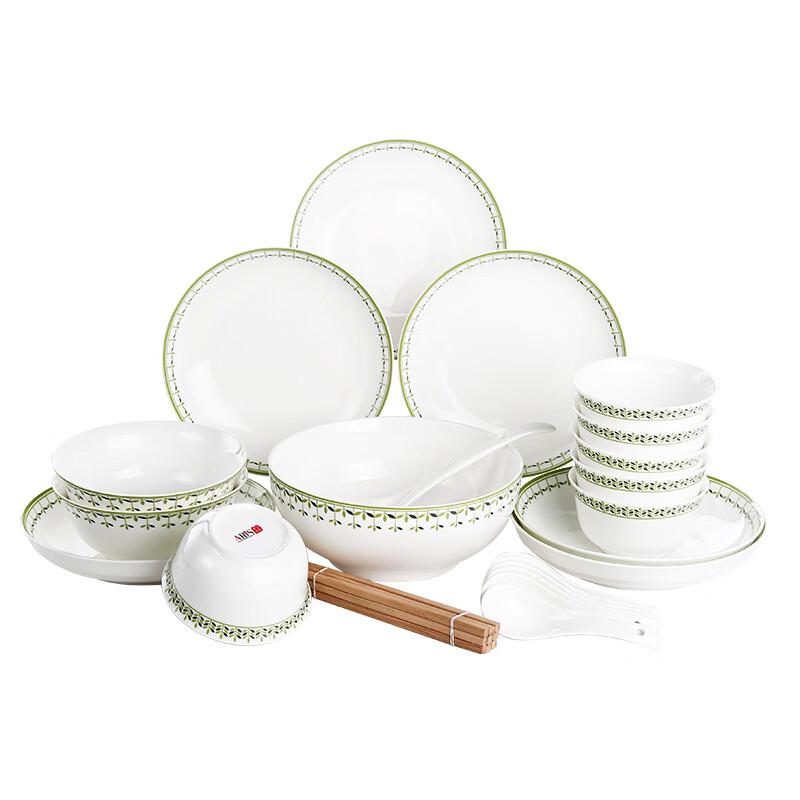 Aiyiruis Green Grid 28-Piece Ceramic Dinnerware Set