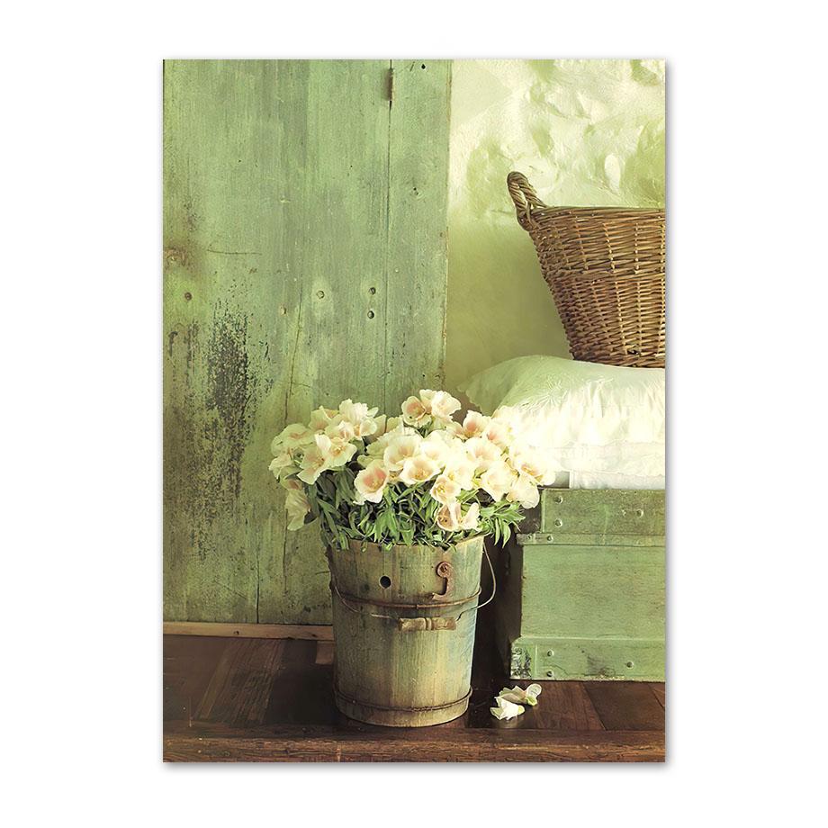 Cuadro sobre lienzo para pared carteles nórdicos e impresiones cuadros de pared para decoración para sala de estar, castillo de montaña, flores silvestres, hojas verdes
