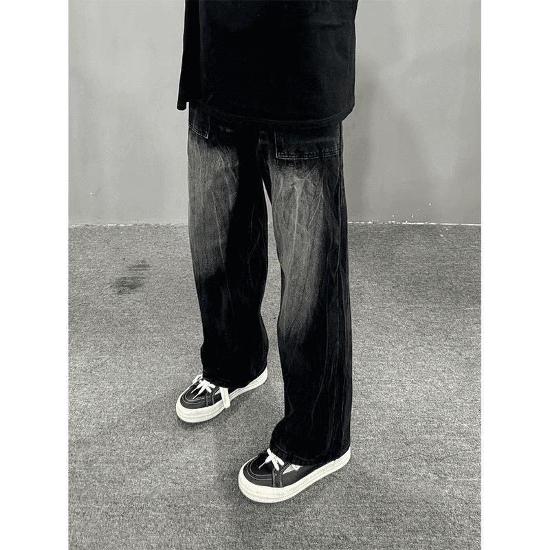 Hong Kong Trendy Men's Summer New Personalized Letter Jeans Hip Hop Ins Trendy High Street Trendy Ruffian Handsome Trousers