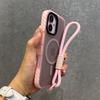 17 Pro For Magsafe Case for iPhone 17 16 15 14 13 Pro Max Plus With Wristband Lanyard Transparent Hard Wireless Chargeing Cover