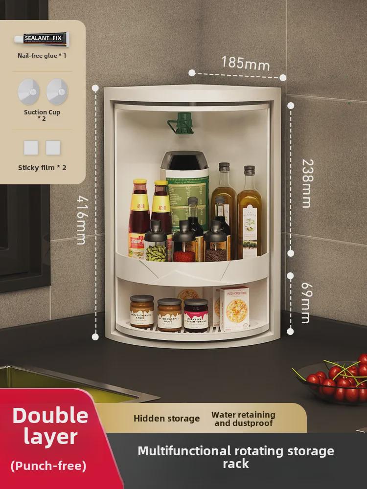 Black Triangular Kitchen Corner Storage Rack for Seasonings and Utensils