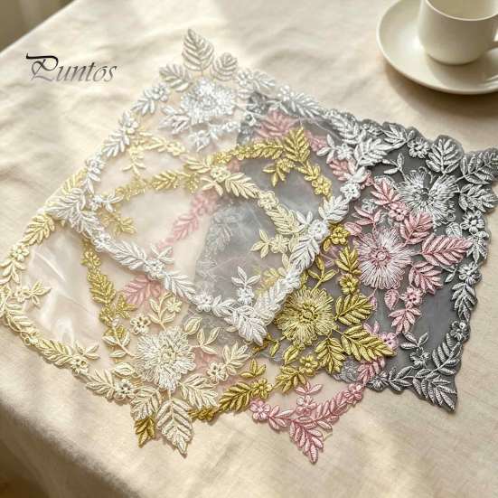 Coffee Shop Table Linens Square Lace Placemat for Dining Table, Embroidered Mesh Heat Resistant Decorative Mats Mat, Retro Floral Coaster Kitchen Home
