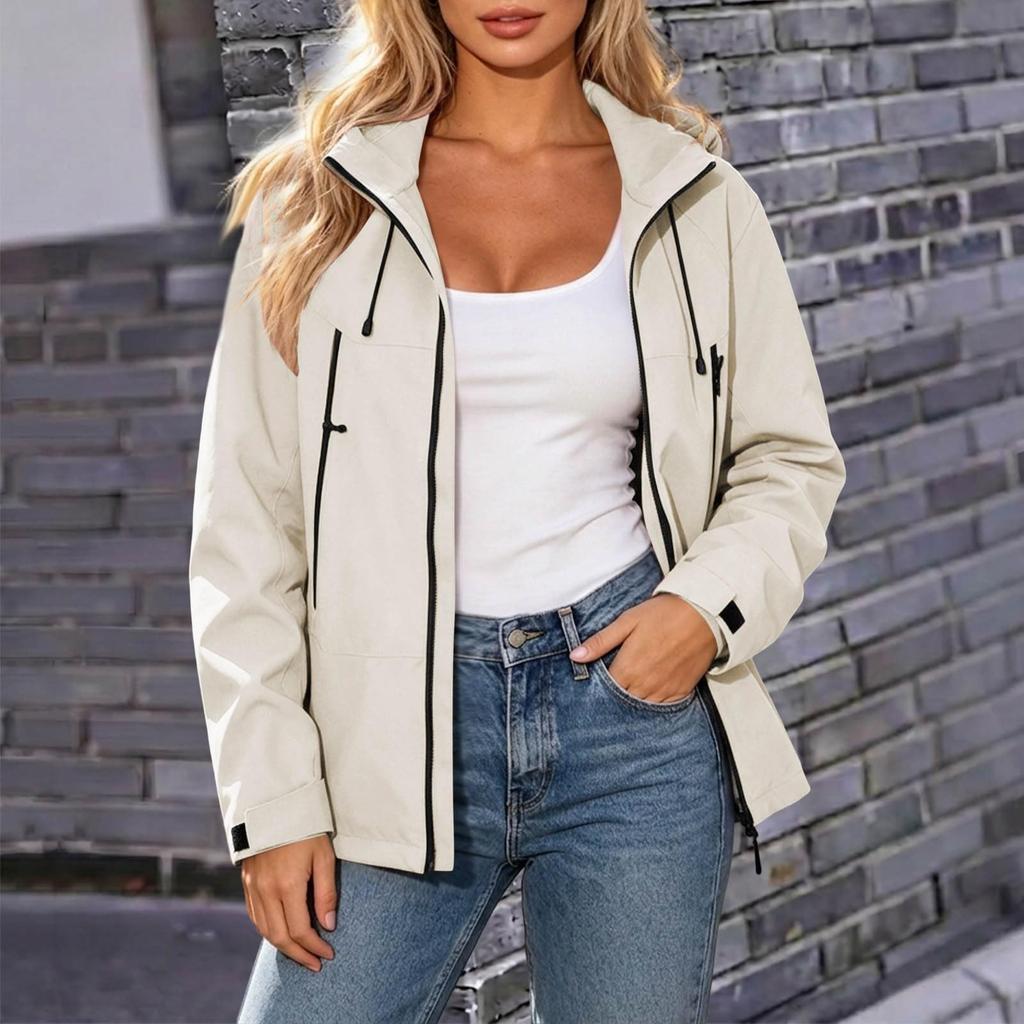 Giacca con Cappuccio da Donna con Zip Intera e Polsini Regolabili in Velcro