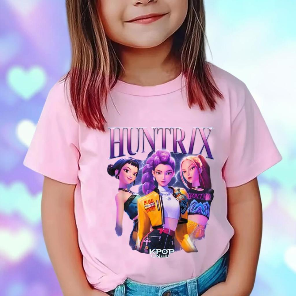 Kpop Demon Hunters Dětské Oblečení Krátký Rukáv Růžové Tričko Kpop Demon Hunters Tygr Harajuku Tričko pro Kluky Dívky Dárek