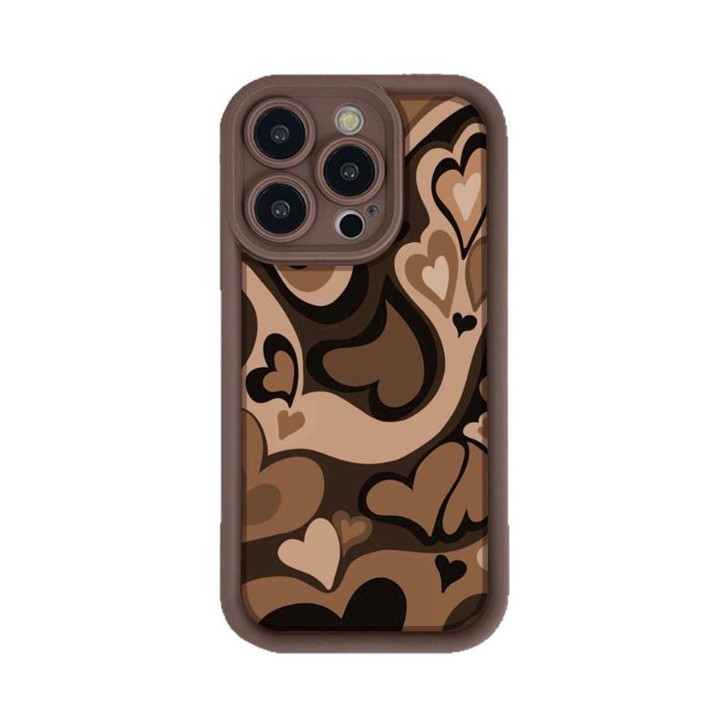 Brown Love Phone Case for iPhone 16 15 14 13 12 11 Pro/ Max/Plus Anti-Fingerprint Anti-Shock Rear Cover