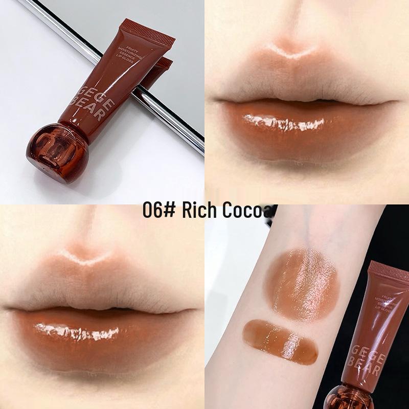 Gege Little Bear Fruity Hydrating Essence Lip Gloss: Transparent, Full-Color, Brightens Complexion, Whitens, Youthful Mirror Finish.