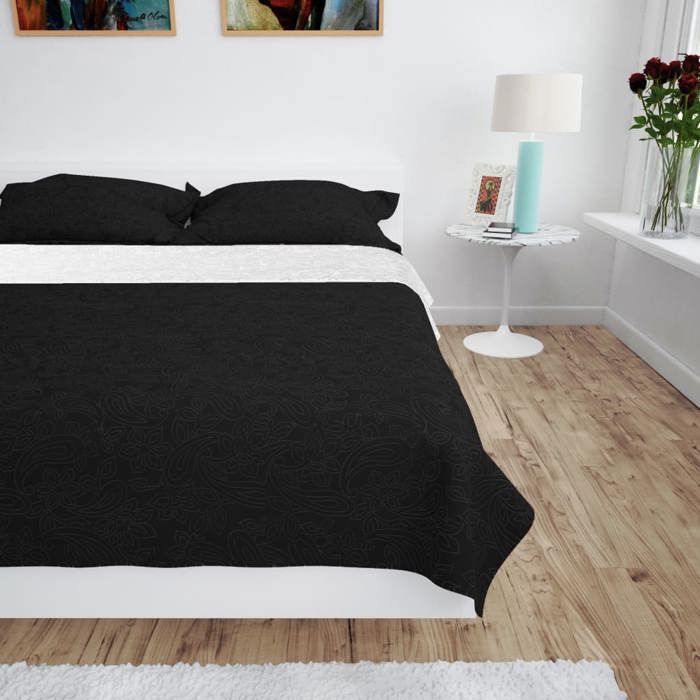 VidaXL Couvre-lit à double face matelassé 230 x 260 cm Noir et blanc