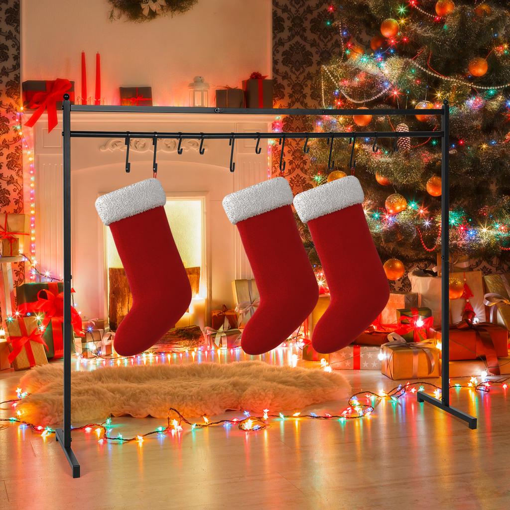 Christmas Metal Decor Hanger with 12 Stocking Hooks Holiday Stocking Hangers Floor-Standing Display Stand for Home Party Decor