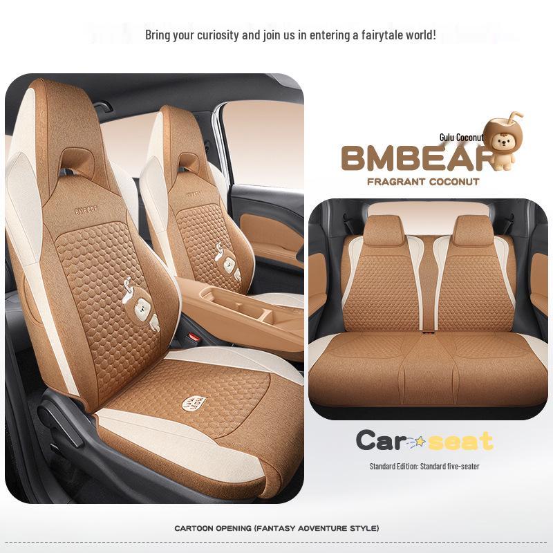 All-Season Cute Cartoon Cotton & Linen Seat Covers for BYD Seagull - Breathable, Full Coverage, Women s Style Seagull