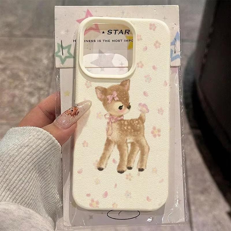 Cute Deer & Floral Pattern Phone Case For iPhone 17 Air 16 e 15 14 13 12 11 Pro Max Plus SE TPU Material Cover