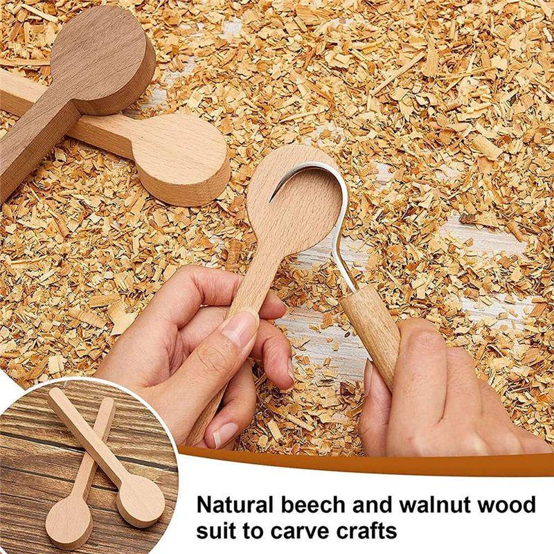 Good-Portable Wood Carving Spoon Blank Set 4PCS, Unfinished Beech And Walnut Wooden Spoons For Art Projects