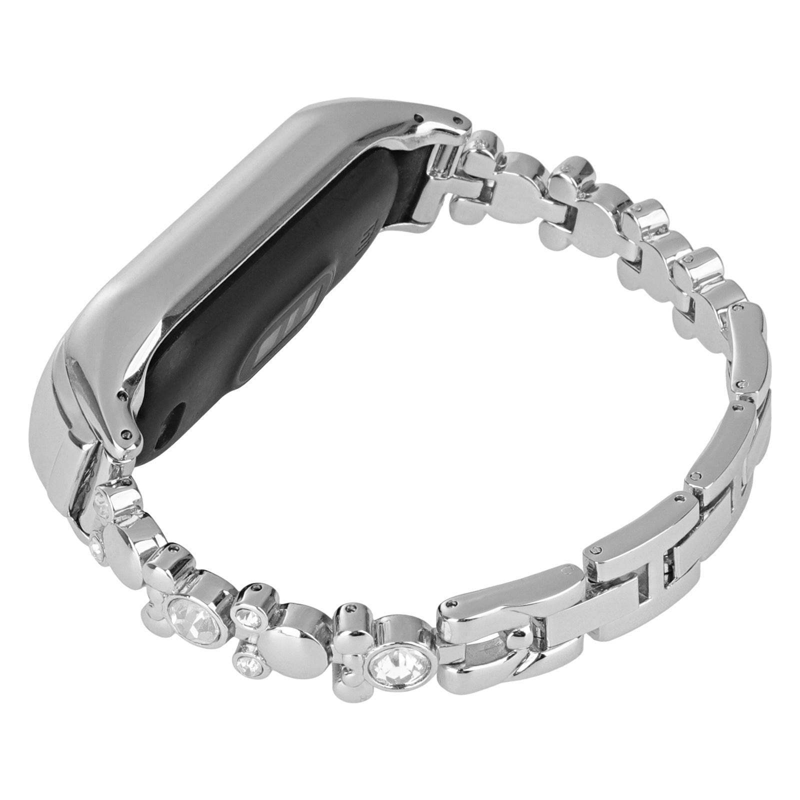 

For Xiaomi Smart Band 9 NFC/9/8 NFC/8 Watch Strap Rhinestone Decor Metal Wrist Band Bracelet Silver