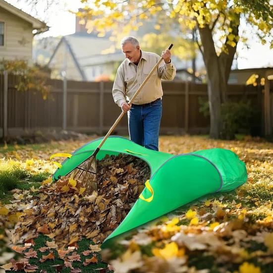 Сборщик листьев Складной совок Портативный раскрывающийся мешок для листьев Инструмент для сбора листьев Многоразовый мешок для садового мусора для листьев во дворе и на газоне зелёный 1929₽