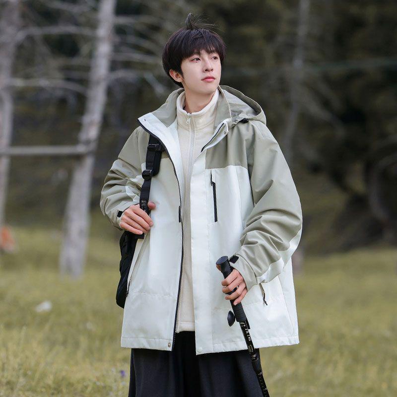 Men's Three-in-One Windproof Waterproof Hooded Mountaineering Jacket - Autumn/Winter Detachable with Plus Velvet