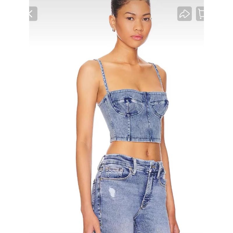 

70 Knives @ Miguo Single Good AM * Pure Yuan Niche Style Y2g Short Denim Bra Camisole Cowboy Blue 3XL