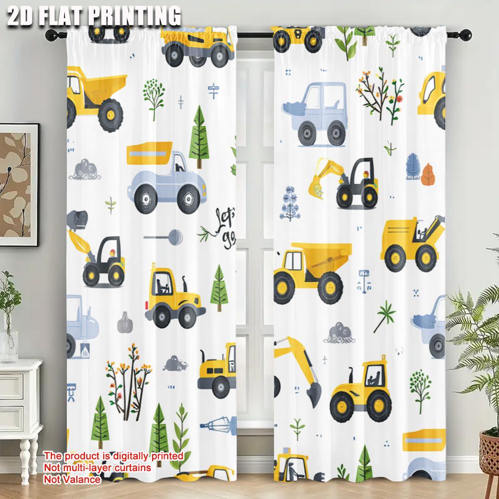 2pcs  2D Plane Printing Contemporary Curtains Playful Construction & Farm Vehicle Durable 100% Polyester Fabric (without Rod)